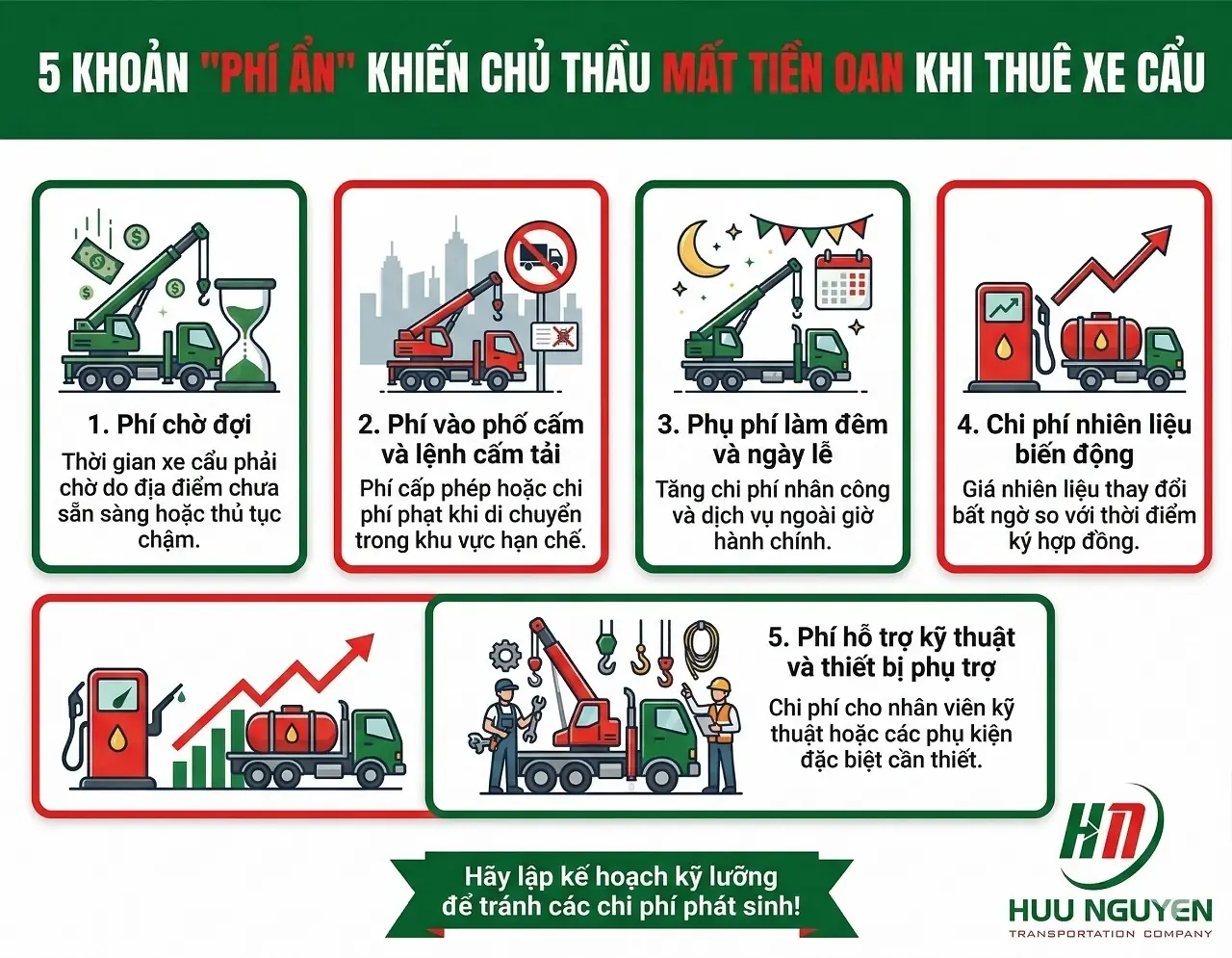 Phụ ph&iacute; khi thu&ecirc; xe cẩu 8 tấn trọn g&oacute;i